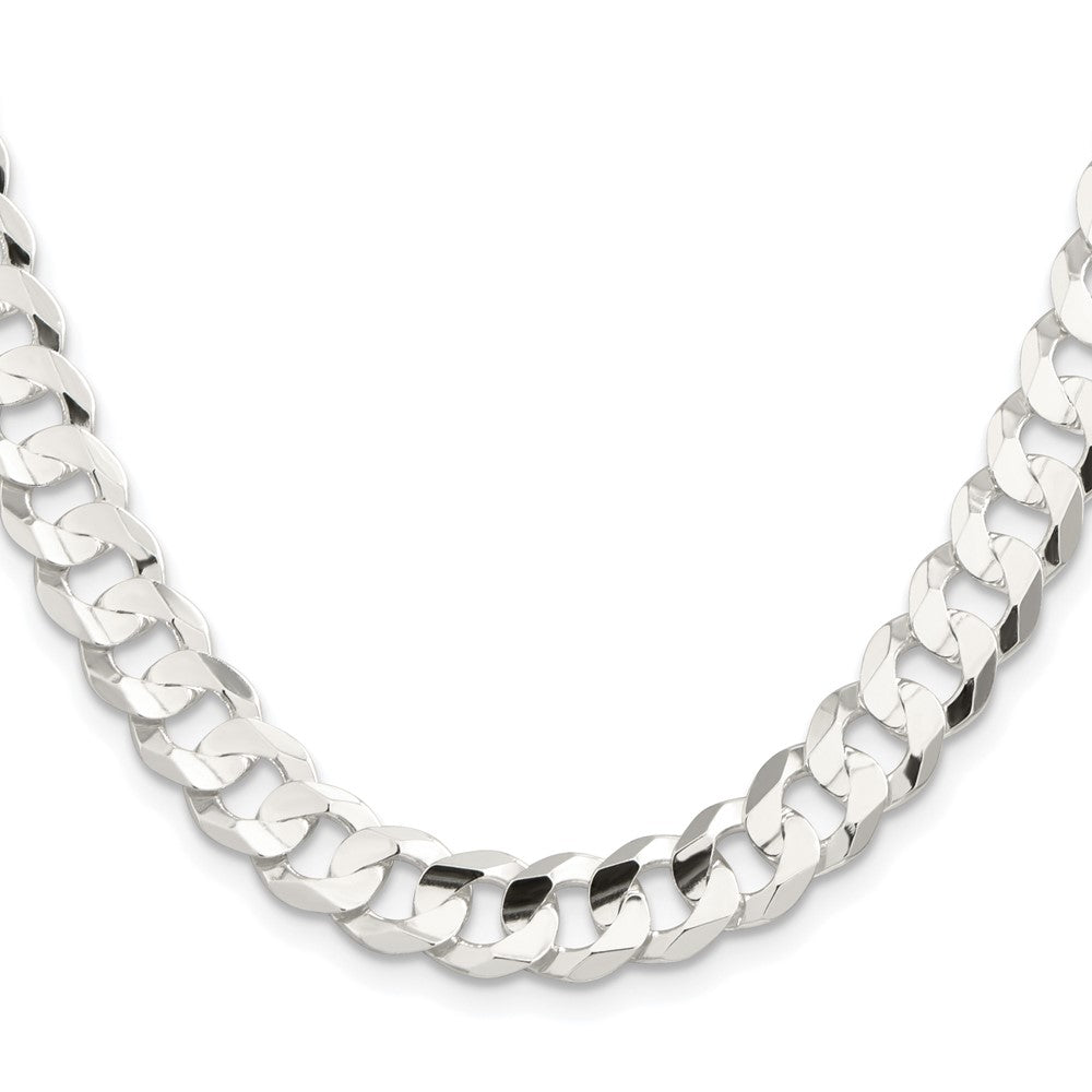 Sterling Silver Rhodium-plated 9.75mm Concave Beveled Curb 30 Inch Chain