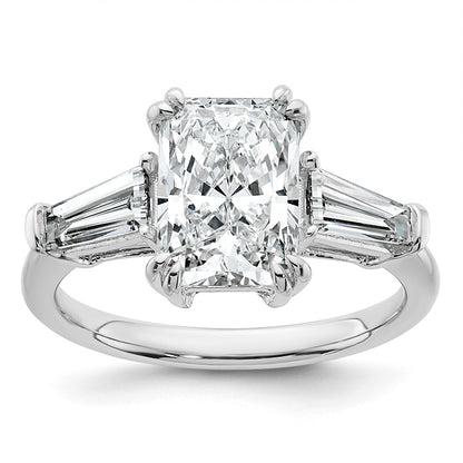 14K White Gold 3/4 carat Lab Grown Diamond VS+ F+ Tapered Baguette Sides 2 1/2 carat Radiant Center Semi Mount Engagement Ring
