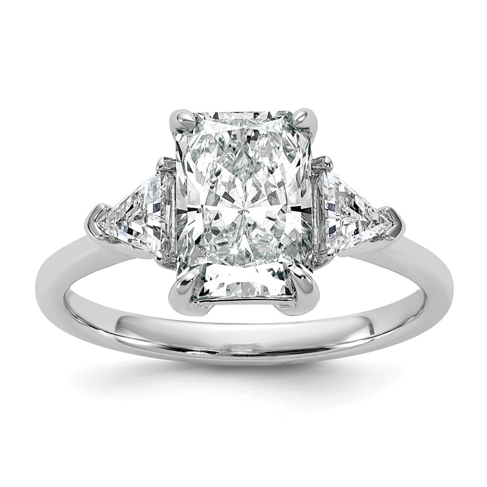 14K White Gold 1/2 carat Lab Grown Diamond VS/SI+ G+ Triangle 2 carat Radiant Center Semi Mount Three Stone Engagement Ring