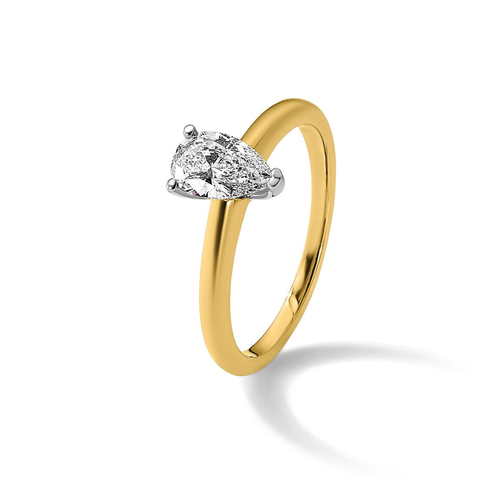 14K Two-Tone Gold Two-tone 3/4 carat Lab Grown Diamond VS+ F+ Pear Solitaire Complete Engagement Ring