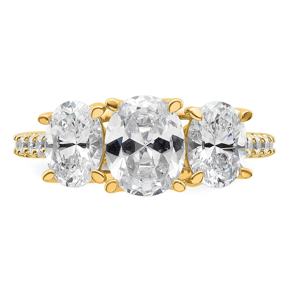 14K Yellow Gold 2 3/4 carat Lab Grown Diamond VS+ F+ Oval Complete Three Stone Engagement Ring