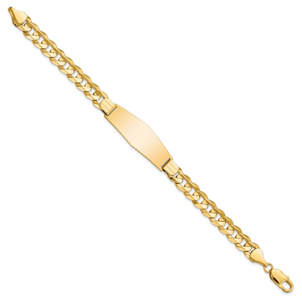 14K Yellow Gold Polished Solid Chain/Solid Plate Curb Link Soft Diamond Shape 37.5x12mm Plate 8 Inch ID Bracelet