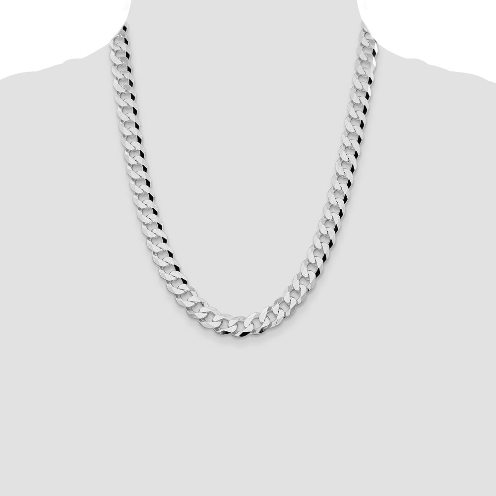 Sterling Silver Rhodium-plated 10.6mm Beveled Curb 22 Inch Chain
