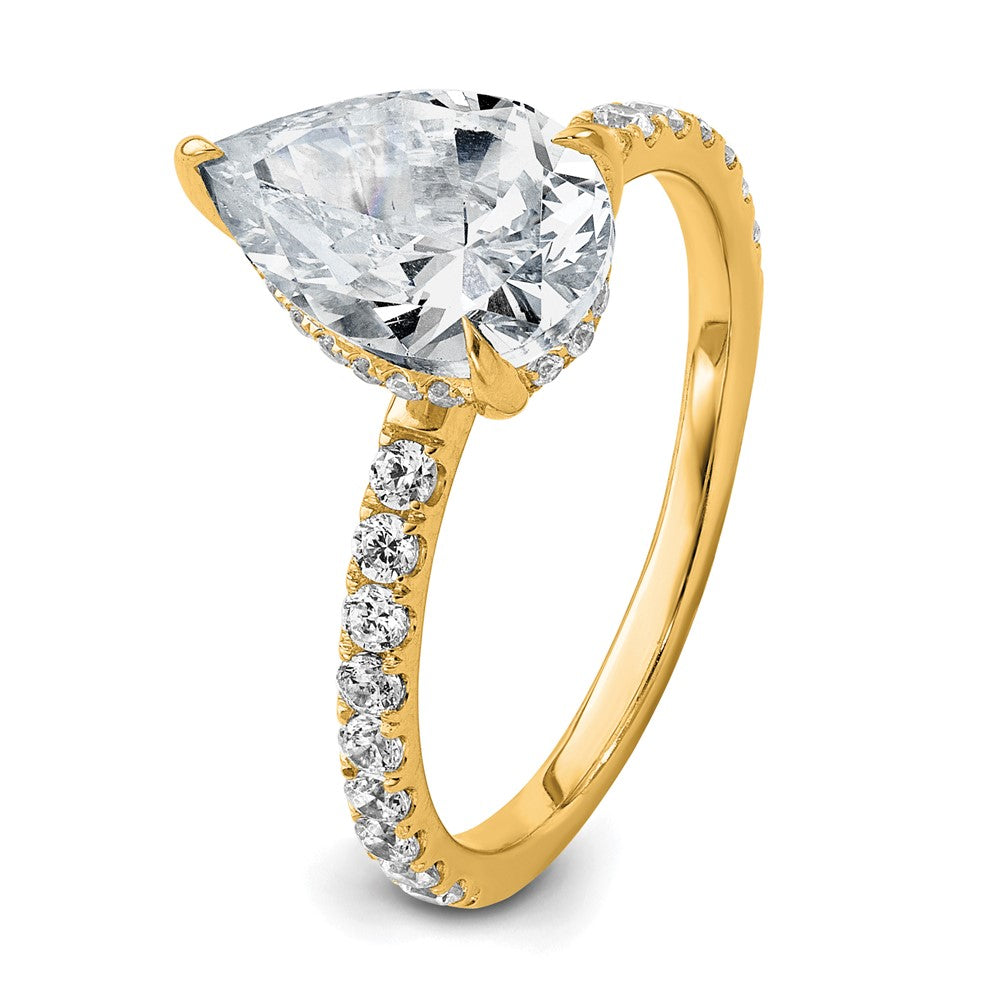 14K Yellow Gold 2 5/8 carat Certified Lab Grown Diamond VS/SI+ G+ Pear Complete Solitaire with Flair Engagement Ring