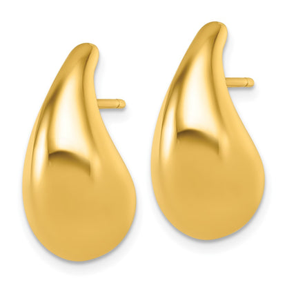 14K Yellow Gold Polished 3D Curved Puffed Teardrop Post Earrings
