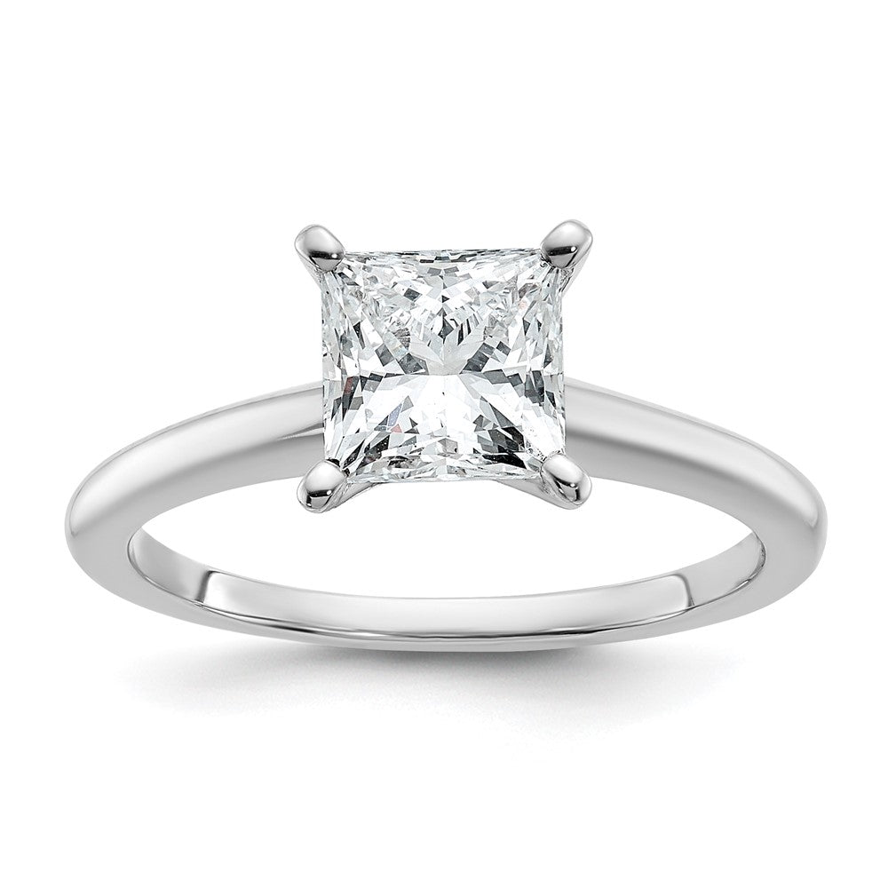 14K White Gold 1 1/2 carat Certified Lab Grown Diamond VS+ F+ Princess Complete Solitaire Engagement Ring