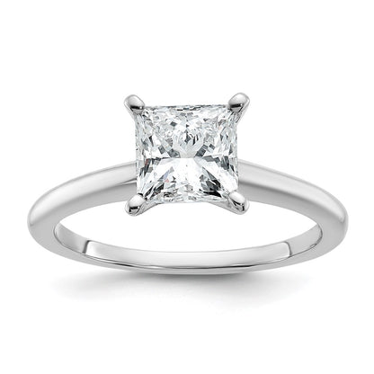 14K White Gold 1 1/2 carat Certified Lab Grown Diamond VS+ F+ Princess Complete Solitaire Engagement Ring