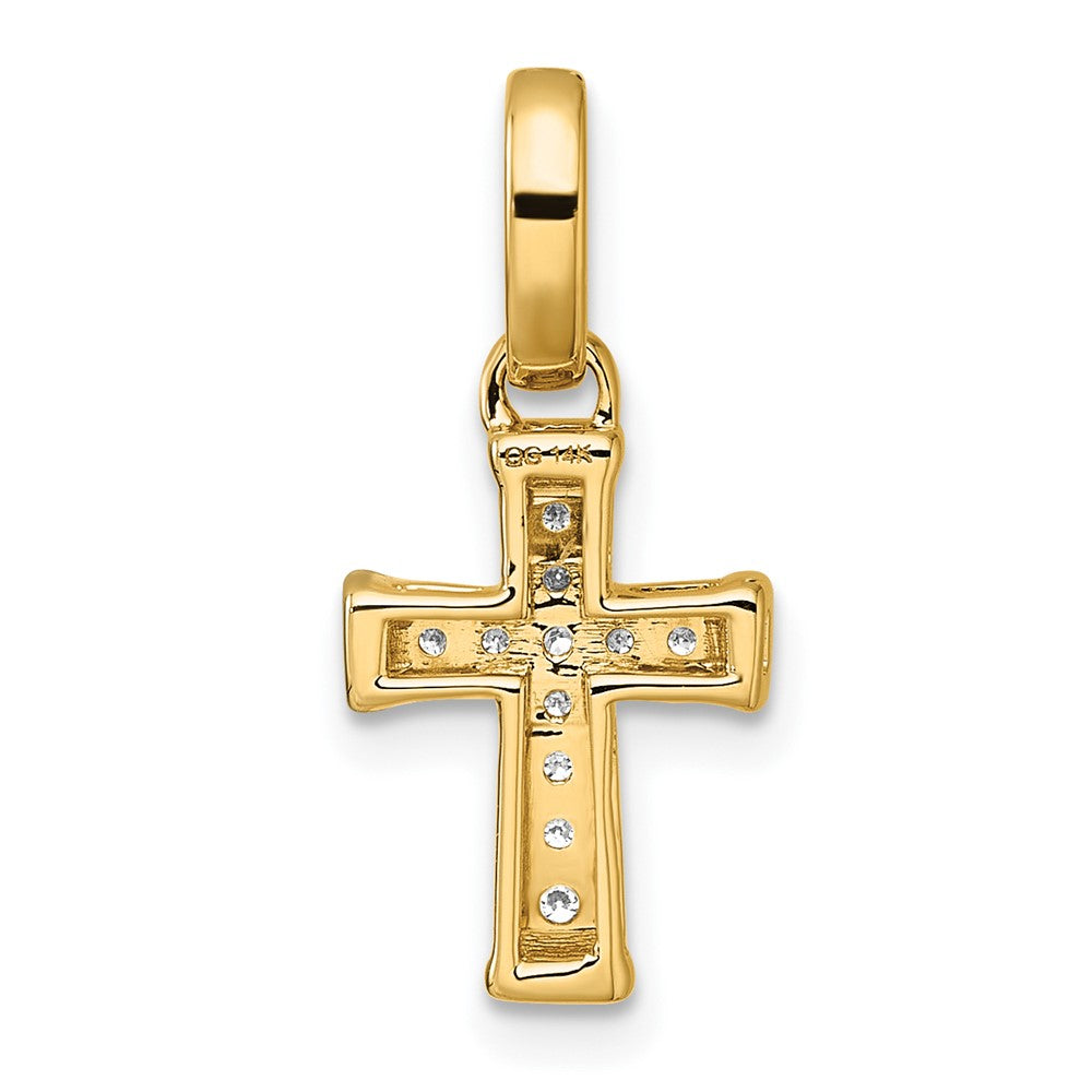 14K Yellow Gold Small 1/10 carat Diamond Latin Cross Pendant