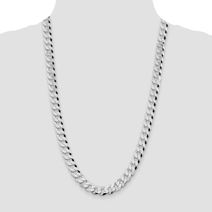 Sterling Silver Rhodium-plated 10.6mm Beveled Curb 26 Inch Chain