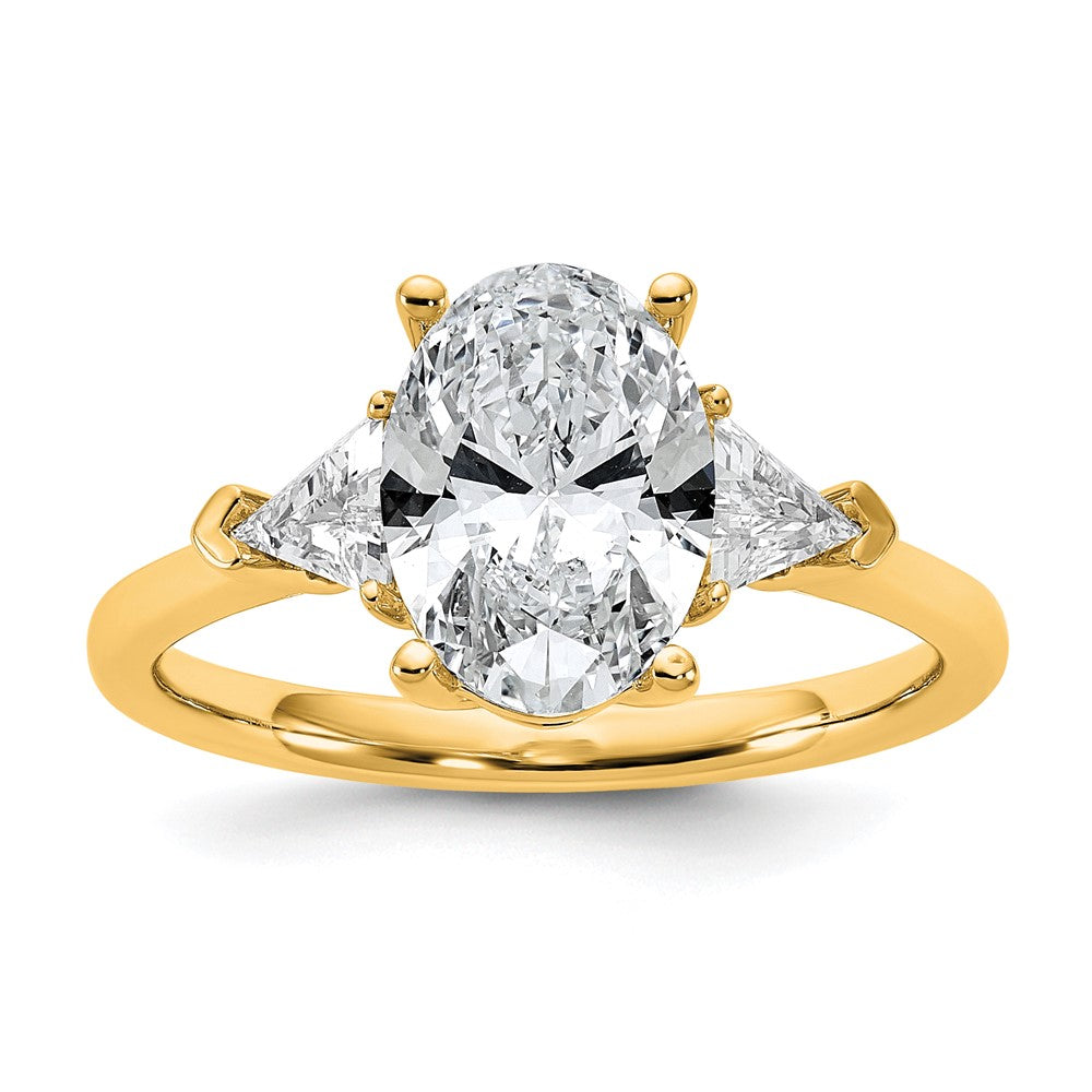 14K Yellow Gold 2 1/2 carat Certified Lab Grown Diamond VS/SI+ G+ Complete Oval and Trillion Three Stone Engagement Ring