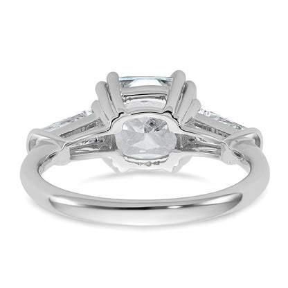 14K White Gold 3 1/5 carat Lab Grown Diamond VS+ F+ Cushion and Tapered Baguette Complete Three Stone Engagement Ring