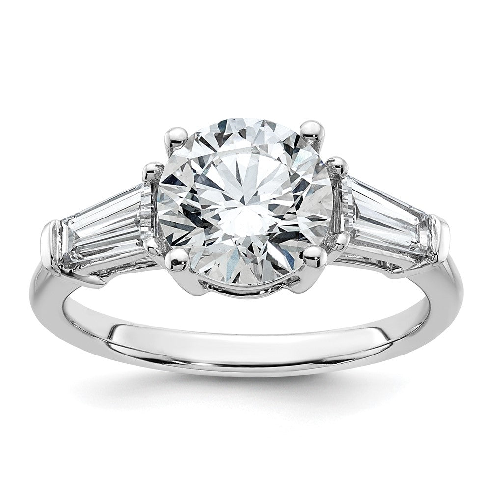 14K White Gold 3 carat Certified Lab Grown Diamond VS+ F+ Round and Tapered Baguette Complete Three Stone Engagement Ring
