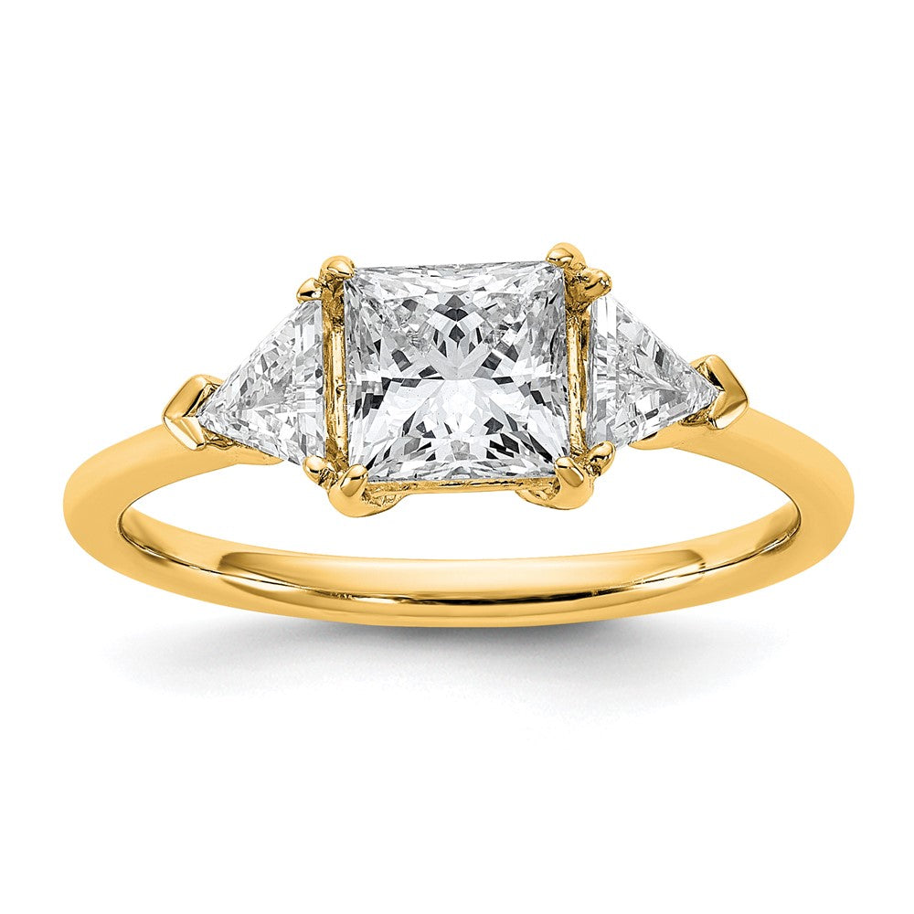 14K Yellow Gold 1/2 carat Lab Grown Diamond VS/SI+ G+ Trillion and 1 carat Princess Center Semi Mount Three Stone Engagement Ring