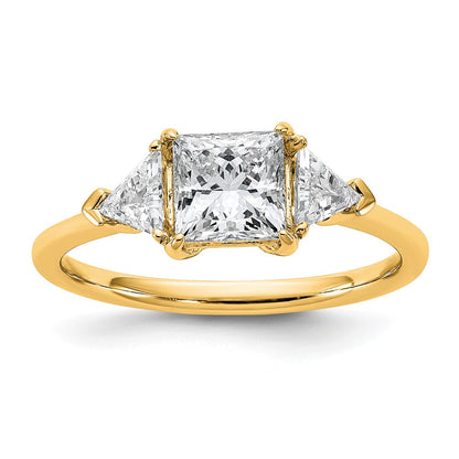 14K Yellow Gold 1/2 carat Lab Grown Diamond VS/SI+ G+ Trillion and 1 carat Princess Center Semi Mount Three Stone Engagement Ring