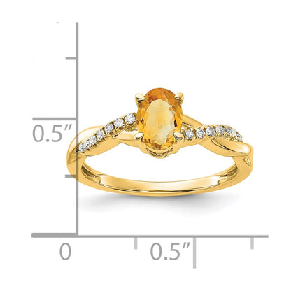 14K Yellow Gold 7x5 Oval November/Citrine and Diamond Size 7 Ring