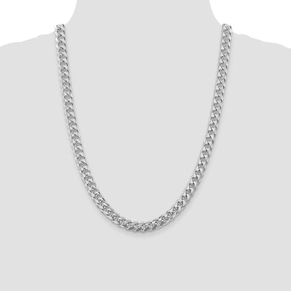 Sterling Silver Rhodium-plated 8.5mm Domed w/ Side D/C Curb 24 Inch Chain
