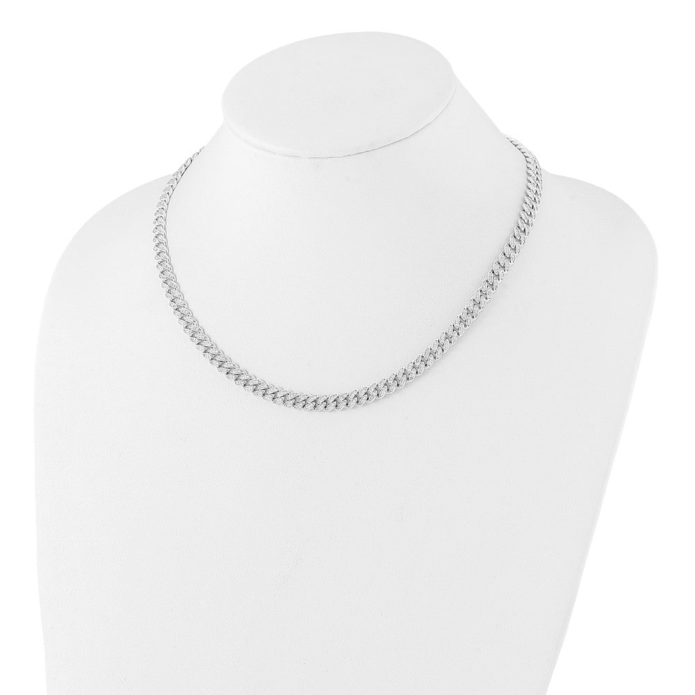 Sterling Silver Rh-plated Micro Pave CZ 6mm Curb Link 18in Necklace