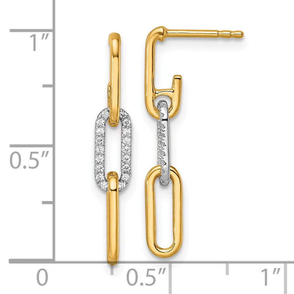 14K Two-Tone Gold Two-tone 1/5 carat Diamond Paperclip Link Dangle Post Earrings