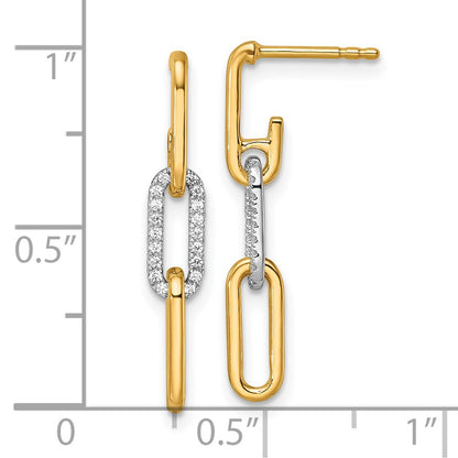 14K Two-Tone Gold Two-tone 1/5 carat Diamond Paperclip Link Dangle Post Earrings