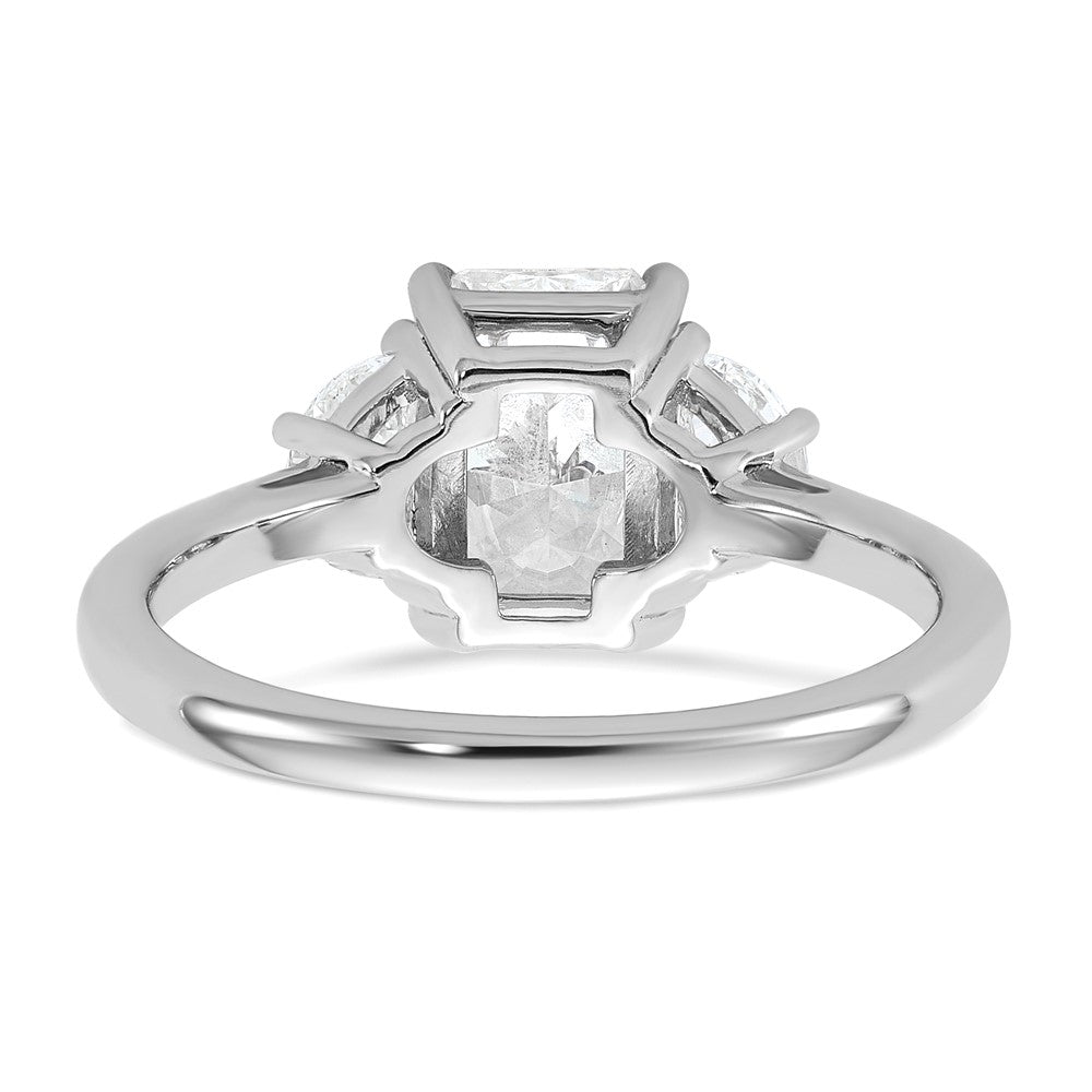 14K White Gold 2 carat Certified Lab Grown Diamond VS/SI+ G+ Radiant and Half Moon Complete Three Stone Engagement Ring