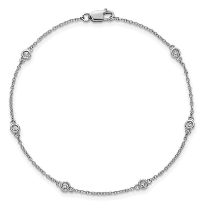 14K White Gold Complete 1/10 carat Bezel-set Diamond and Cable Chain 6-Station 7 Inch Bracelet