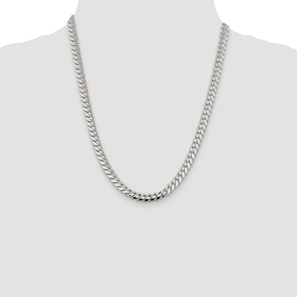 Sterling Silver Rhodium-plated 7.0mm Polished Domed Curb 22 Inch Chain