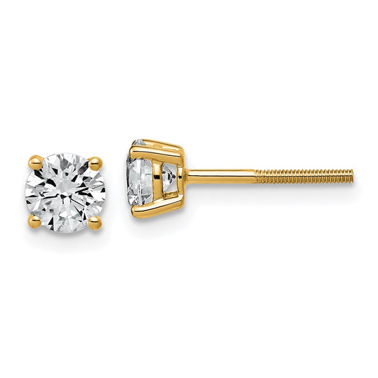 14K Yellow Gold 1 carat Lab Grown Diamond VS/SI+ G+ Round Complete Four Prong Lightweight Screwback Stud Earrings