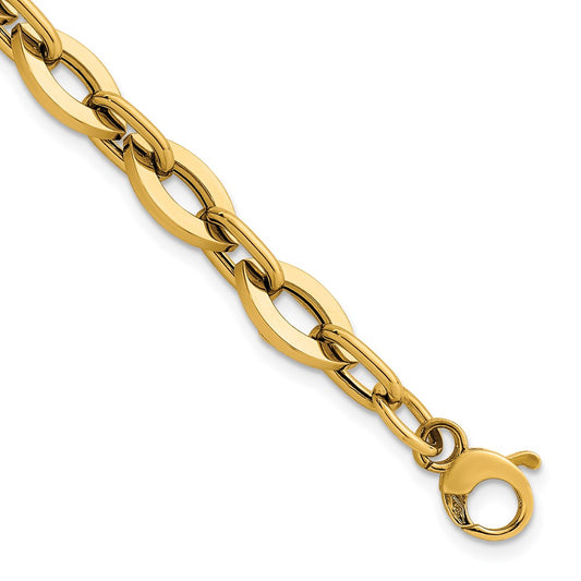 14K Yellow Gold Polished Fancy Flat Cable Link 7.5 Inch Bracelet