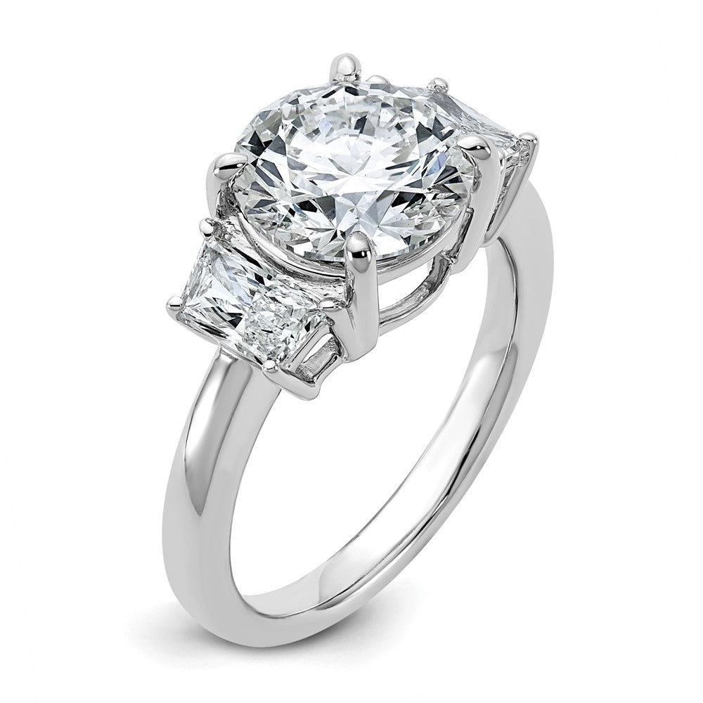 14K White Gold 3 3/4 carat Lab Grown Diamond VS+ F+ Round with Trapezoid Sidestones Complete Engagement Ring