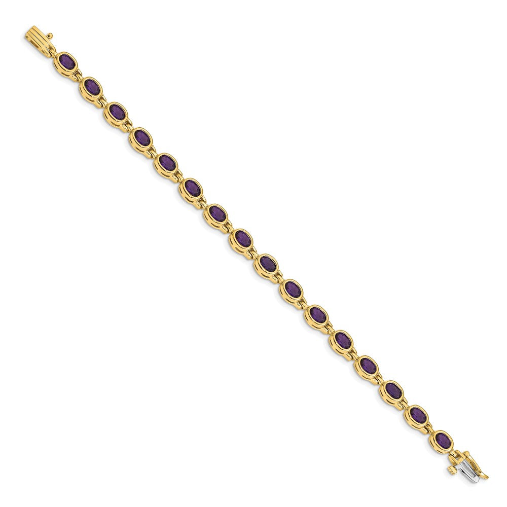 14K Yellow Gold Complete Oval Amethyst Bezel-set 7 Inch Bracelet