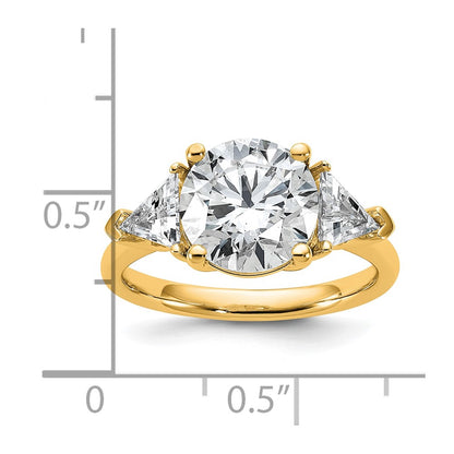 14K Yellow Gold 1 1/8 carat Lab Grown Diamond VS/SI+ G+ Triangle 3 carat Round Semi Mount Three Stone Engagement Ring