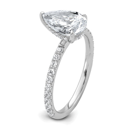 14K White Gold 2 carat Certified Lab Grown Diamond VS+ F+ Pear Complete Solitaire with Flair Engagement Ring