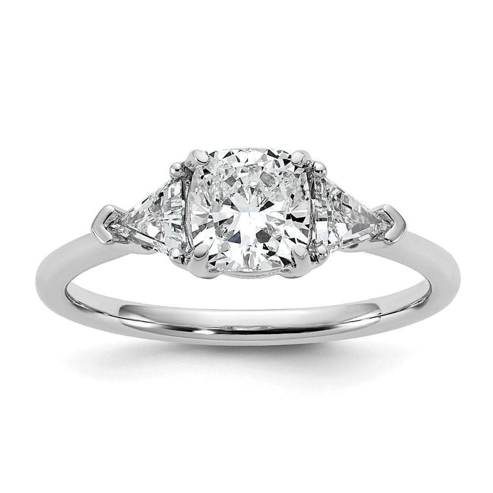 14K White Gold 1 1/2 carat Certified Lab Grown Diamond VS/SI+ G+ Cushion and Triangle Complete Three Stone Engagement Ring