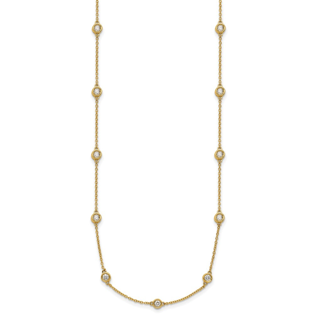 14K Yellow Gold Complete 1 carat Bezel-set Diamond and Cable Chain 17-Station 18 Inch Necklace