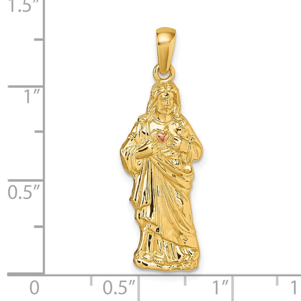 14K Yellow Gold with -tone Polished Sacred Heart of Jesus Pendant