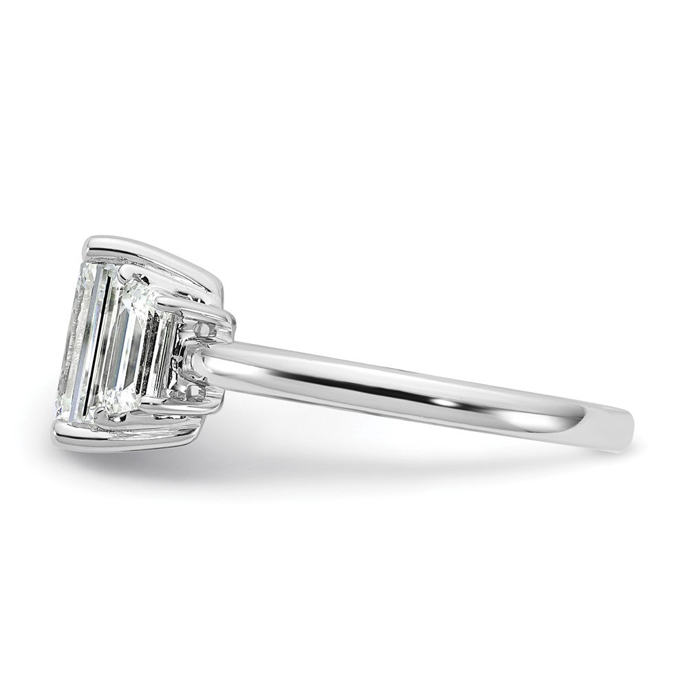 14K White Gold 2 3/4 carat Lab Grown Diamond VS+ F+ Complete Emerald and Trapezoid Engagement Ring