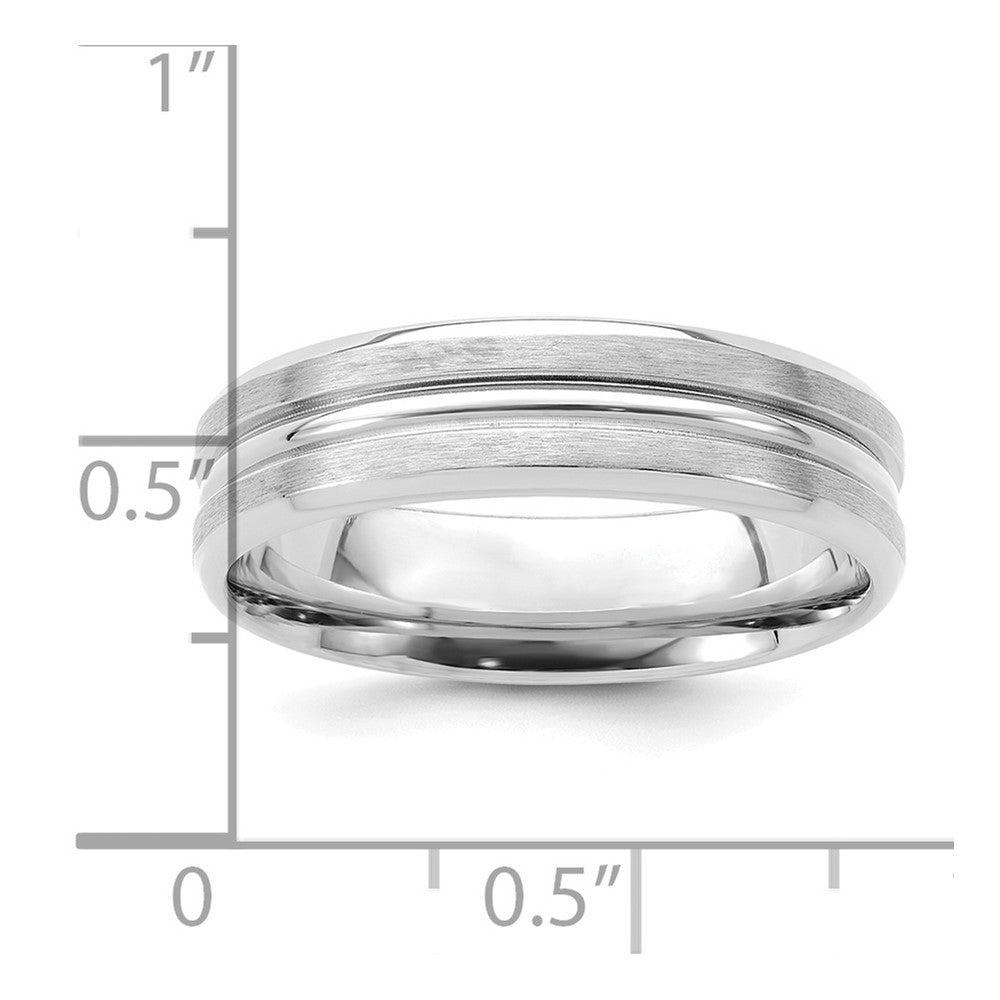 14K White Gold 6mm Heavyweight Comfort Fit Brushed Satin with Center Groove Wedding Band Ring