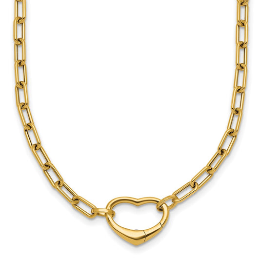 14K Yellow Gold Polished Oval Link with Heart Clasp 18 Inch Necklace able to Convert to Bracelet