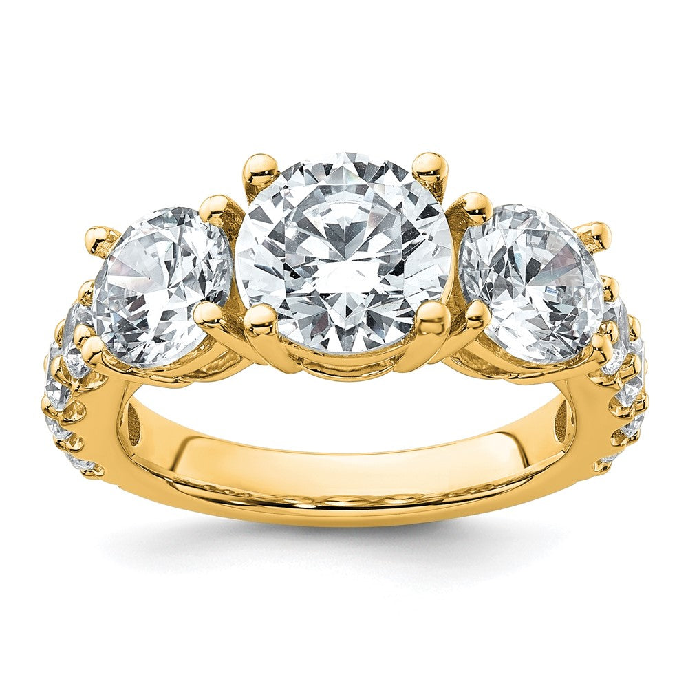 14K Yellow Gold 5 carat Lab Grown Diamond VS/SI+ G+ Round Complete Three Stone Engagement Ring