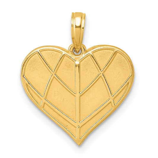 14K Yellow Gold Polished Grooved Heart Pendant