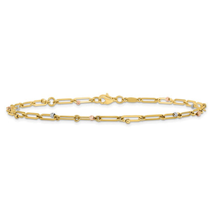 10K Tri-Color Gold Tri-color Polished and Diamond-cut 10in Anklet