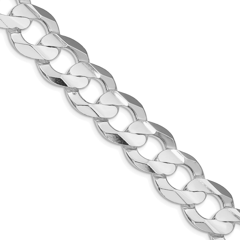 Sterling Silver Rhodium-plated 15.75mm Concave Beveled Curb 20 Inch Chain