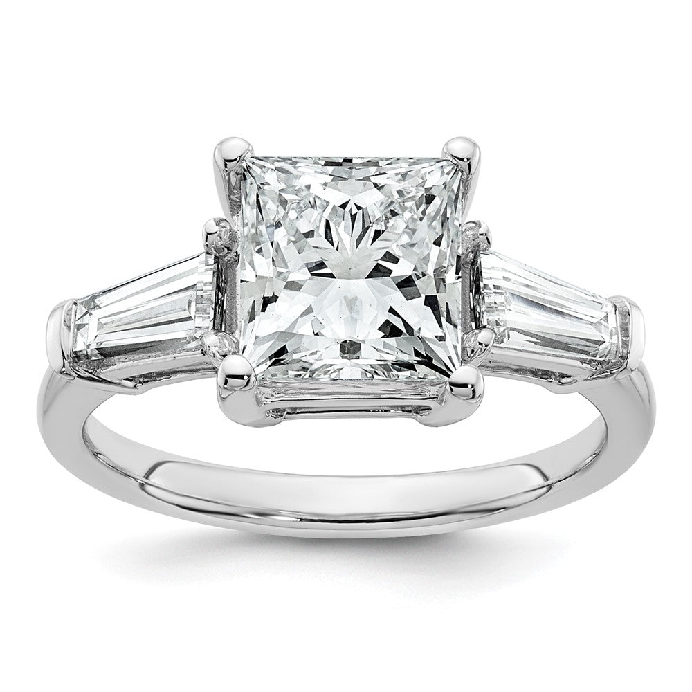 14K White Gold 3 1/5 carat Lab Grown Diamond VS+ F+ Princess and Tapered Baguette Complete Three Stone Engagement Ring