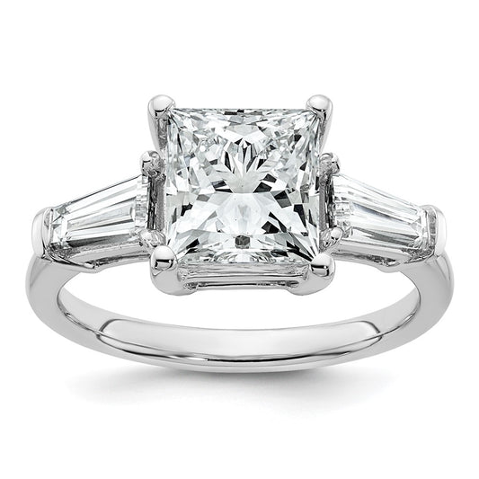 14K White Gold 3 1/5 carat Lab Grown Diamond VS+ F+ Princess and Tapered Baguette Complete Three Stone Engagement Ring