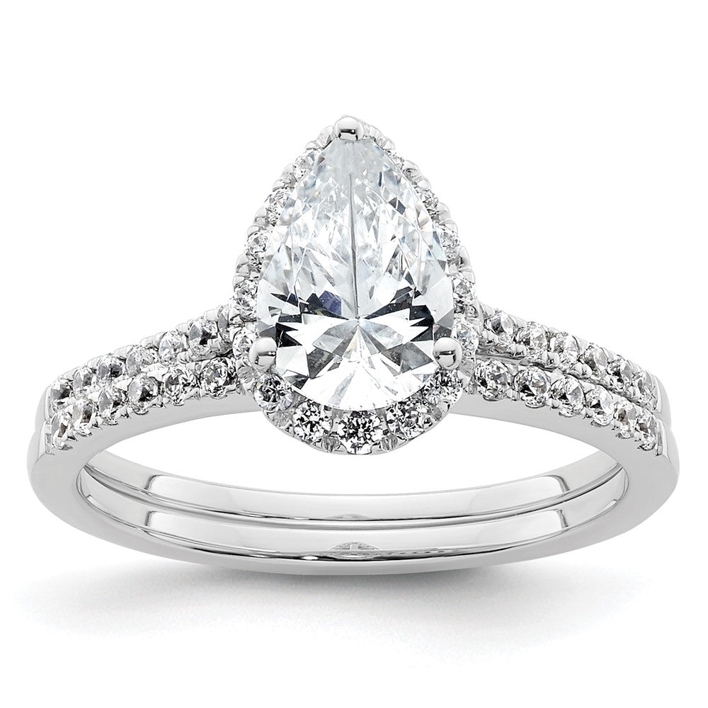 14K White Gold Halo (Holds 1.5 carat (9x6mm) Pear Center) 1/4 carat Diamond Semi-mount Engagement Ring