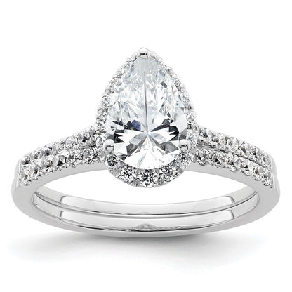 14K White Gold Halo (Holds 1.5 carat (9x6mm) Pear Center) 1/4 carat Diamond Semi-mount Engagement Ring