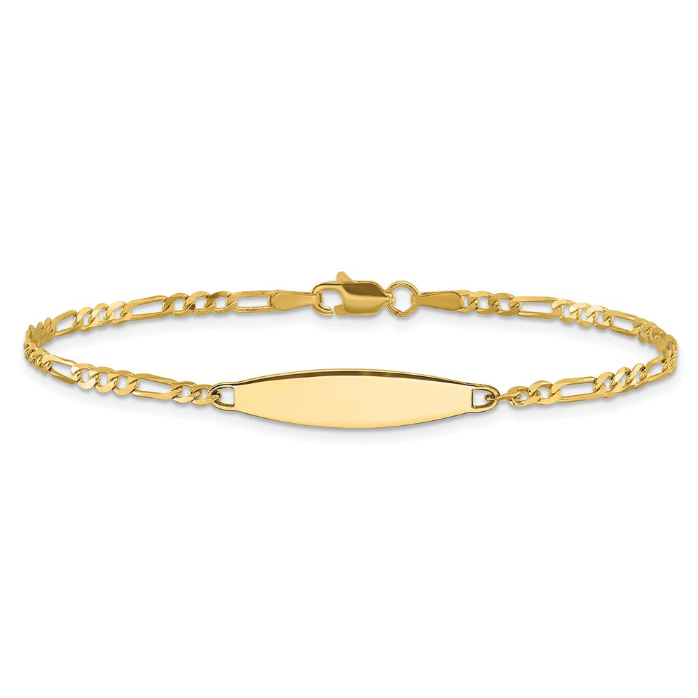 14K Yellow Gold Polished Solid Chain/Solid Plate Figaro Link 24.6x5.5mm Plate 7 Inch ID Bracelet