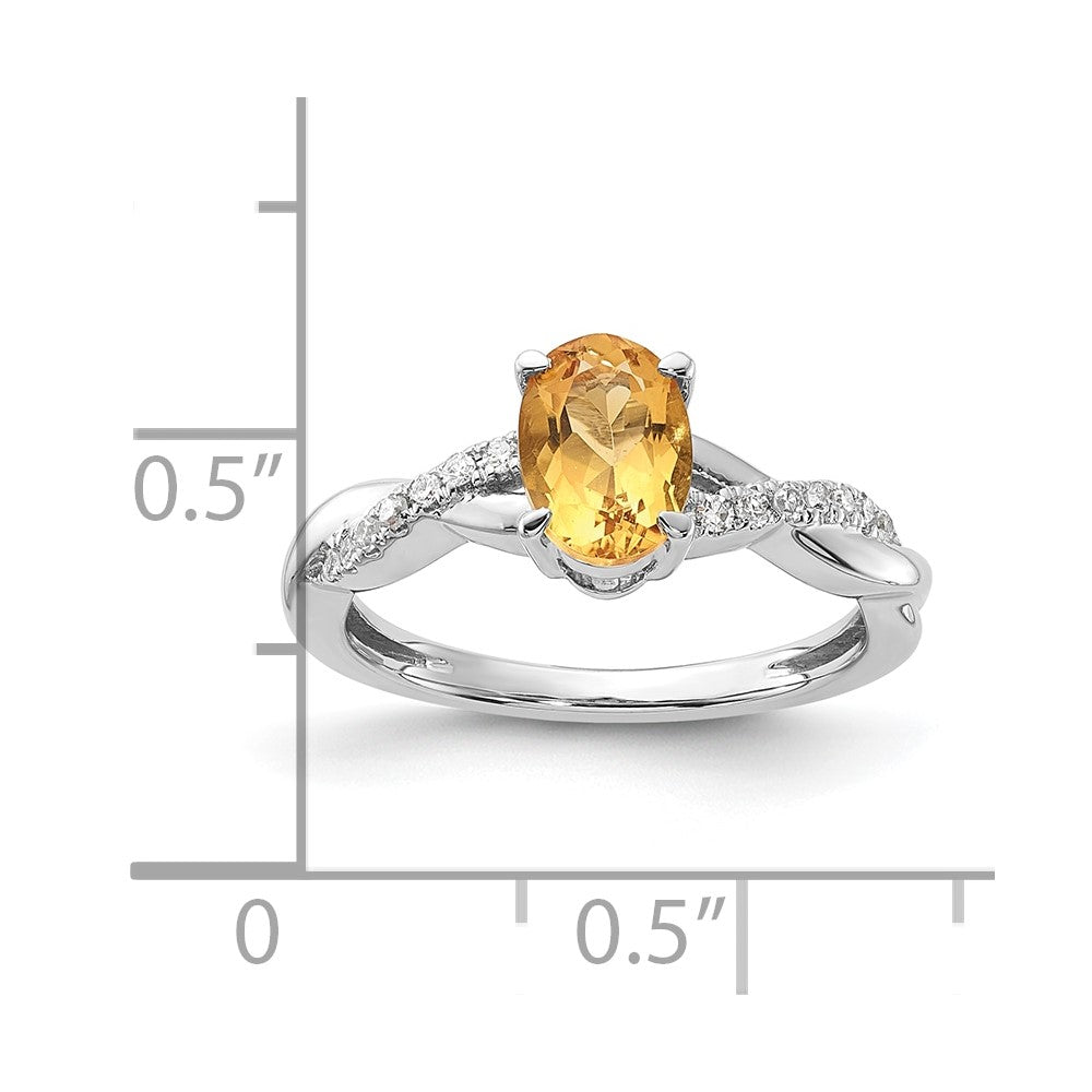 14K White Gold 7x5 Oval November/Citrine and Diamond Size 7 Ring