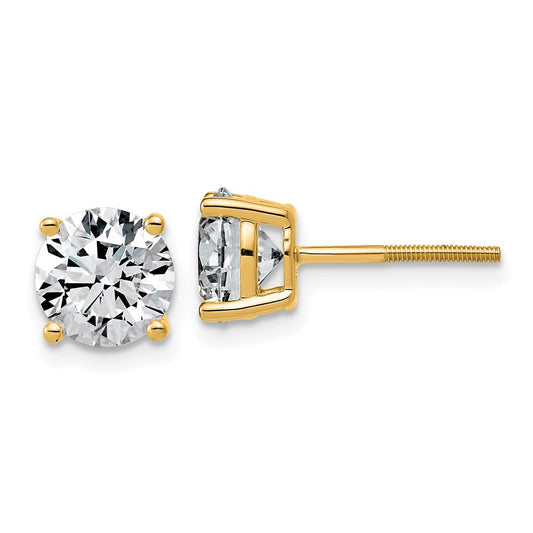 14K Yellow Gold 4 carat Lab Grown Diamond VS/SI+ G+ Round Complete Four Prong Lightweight Screwback Stud Earrings