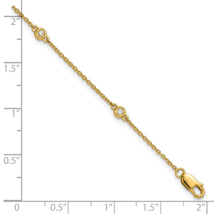 14K Yellow Gold Complete 1/10 carat Bezel-set Diamond and Cable Chain 5-Station 7 Inch Bracelet